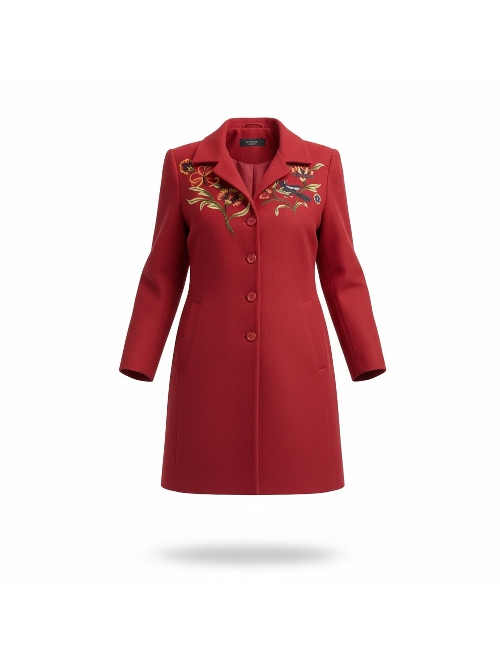Victor Costa Red Embroidered Floral Statement Coat
